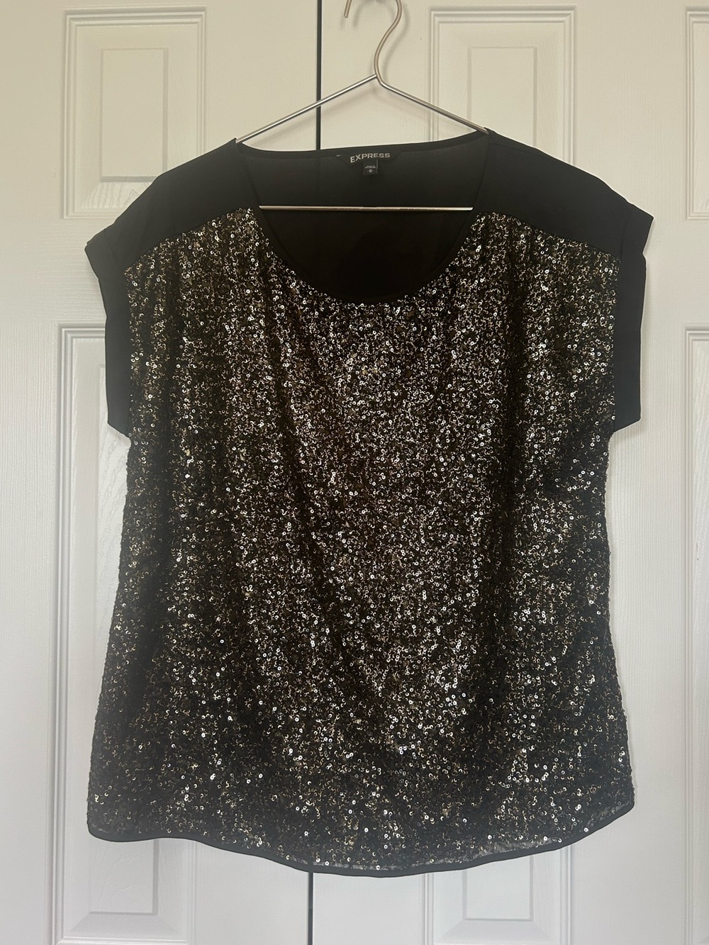 Express Gold Sequin Party Top - Black, size M